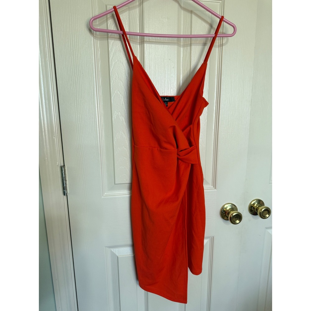Lulus Orange Red Wrap Knot Front Asymmetrical Mini Dress Womens XS Sleeveless